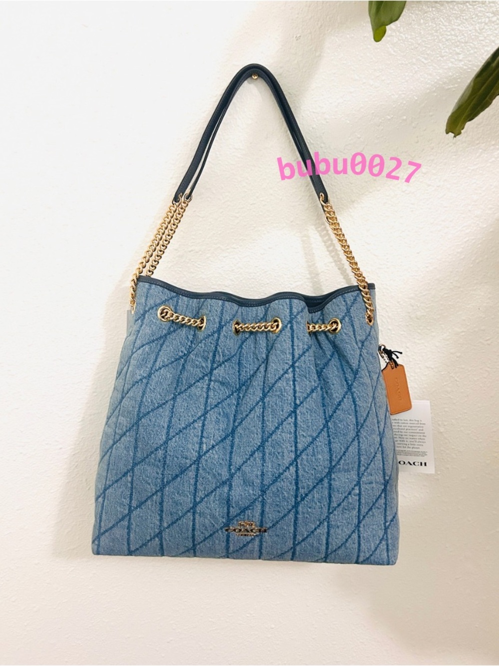 NWT🌿Coach Evelyn Large Shoulder Bag Regenerative Cotton Quilting Indigo CDC01